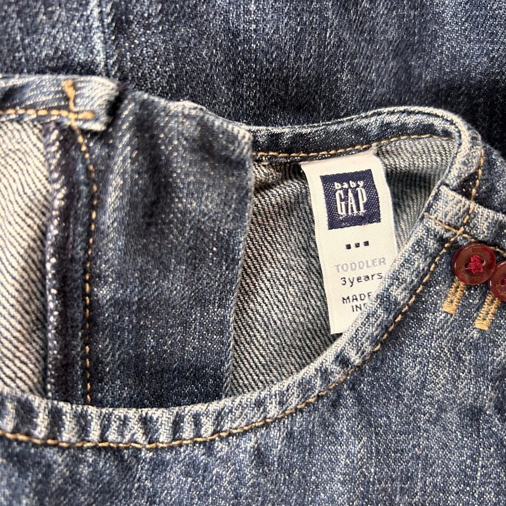 Vintage GAP Girls Dress Size 3T Patchwork Denim Jumper Jean 90s Y2K Overall - Picture 6 of 12
